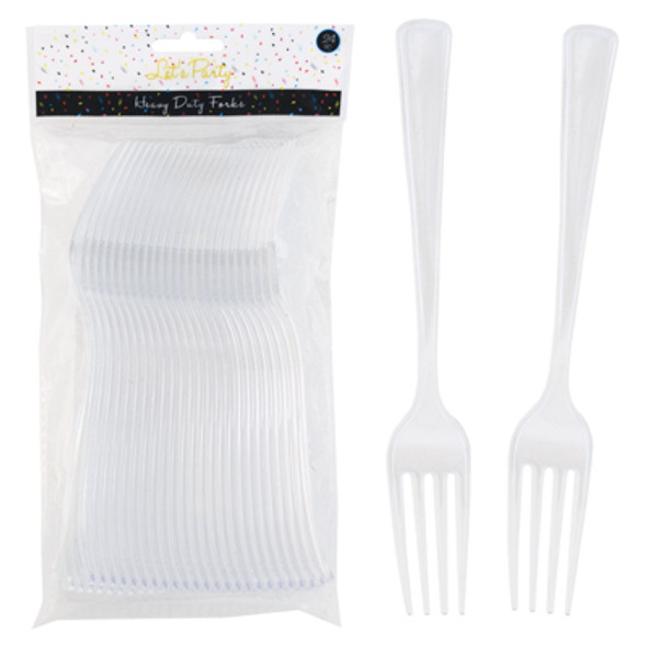 CUTLERY PLASTIC 24CT FORKS CLEAR HEAVY DUTY PARTY PRINTED OPP BAG CUTLERY PLASTIC 24CT FORKS CLEAR HEAVY DUTY PARTY PRINTED OPP BAG