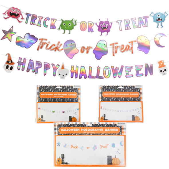 BANNER HALLOWEEN HOLOGRAPHIC 10.5FT 3ASST PB/INSERT BANNER HALLOWEEN HOLOGRAPHIC 10.5FT 3ASST PB/INSERT