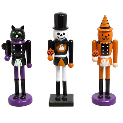 NUTCRACKER HALLOWEEN WOOD 10IN 3 ASST. WITCH/PUMPKIN/SKELETON