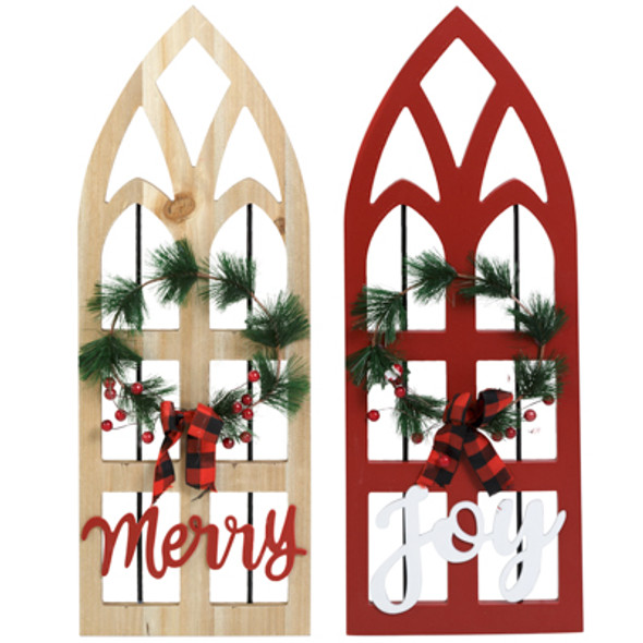 CHRISTMAS CATHEDRAL ARCH WINDOW WALL DECOR W/WREATH &GREETINGS 2 ASST. CHRISTMAS CATHEDRAL ARCH WINDOW WALL DECOR W/WREATH &GREETINGS 2 ASST.