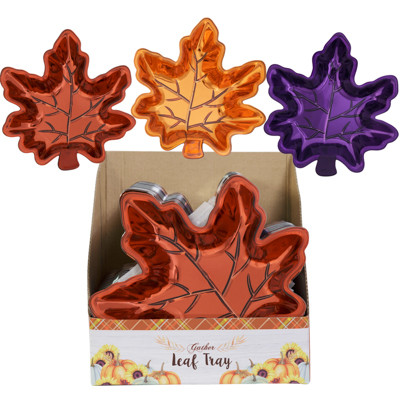 METALLIC LEAF SHAPED DISH 3AST COLORS IN 24PC PDQ EA/UPC LABEL