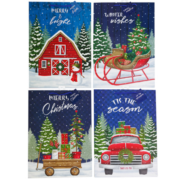 GIFT BAG XL CHRISTMAS 4 ASSORTED 13 X 18 X 5 TRADITIONAL