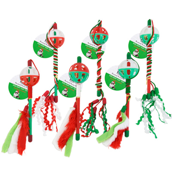 CAT TOY CHRISTMAS DANGLER WAND 6 ASSORTED STYLES IN PDQ