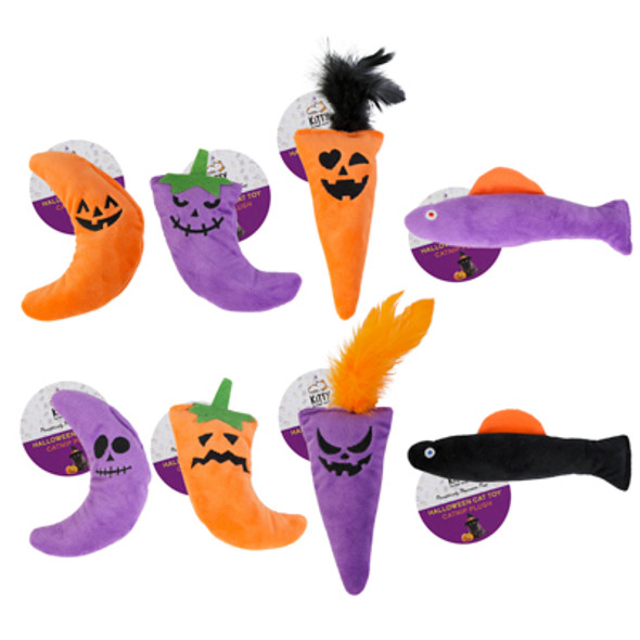 CAT TOY CATNIP FILLED HALLOWEEN 8 ASSORTED DESIGNS ON CHAIN MERCH STRIP