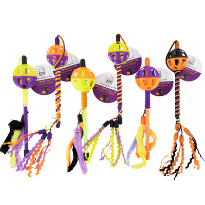 CAT TOY HALLOWEEN DANGLER WAND WITH BELL ASSORTED COUNTER DISPLAY