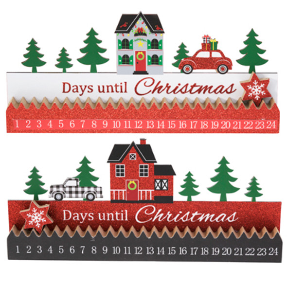 TABLETOP CHRISTMAS COUNTDOWN CALENDAR 2AST MDF W/SNOWFLAKE MARKER 12.5L X 5.5INH PVC BOX