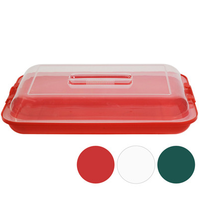 CHRISTMAS PASTRY TRAY 3 AST COLORS WITH LOCKING COVER