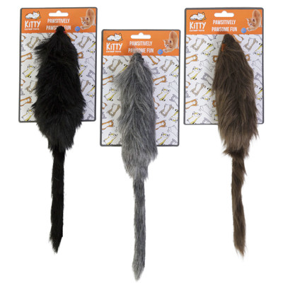 CAT TOY LARGE MOUSE WITH FEATHER TAIL ASSORTED IN CHAIN STRIP