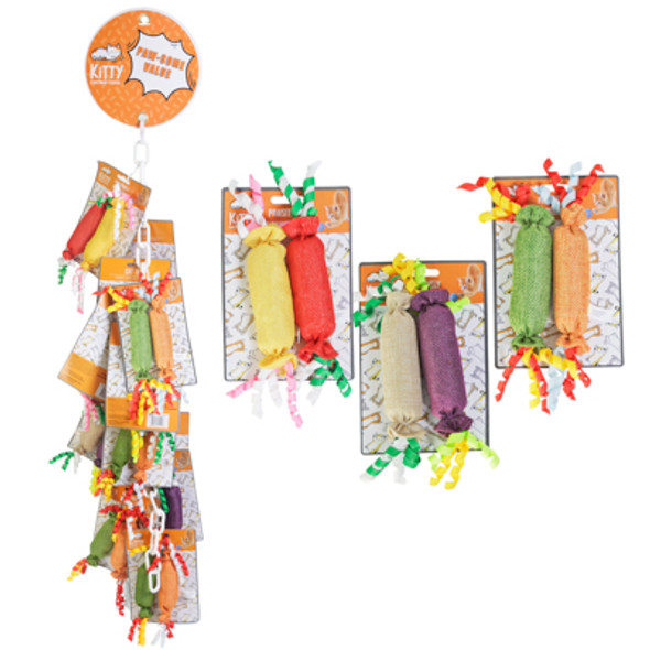 CAT TOY CANDY CRINKLER 2PK ASSORTED COLORS ON CHAIN MERCH STRIP