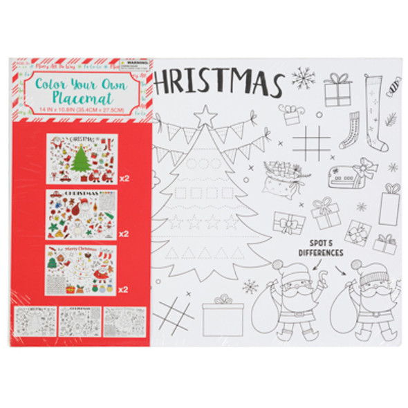 PLACEMAT CHRISTMAS COLOR YOUR OWN  6PK/3 DESIGNS SHRINK WRAP CARD