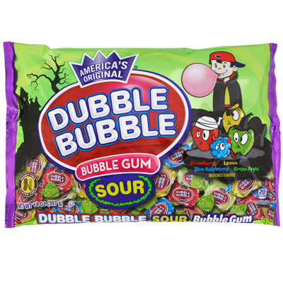 DUBBLE BUBBLE HALLOWEEN SOUR BUBBLE GUM 14 OZ LAYDOWN BAG