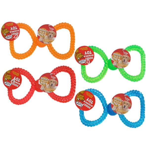 DOG TOY RUBBER TUG AND PULL 8 INCH 4 ASSORTED COLORS IN PDQ REF #? DOG TOY RUBBER TUG AND PULL 8 INCH 4 ASSORTED COLORS IN PDQ REF #?