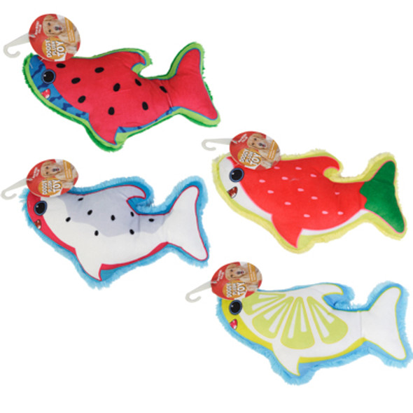DOG TOY SHARK PLUSH WITH SQUEAKER 10 INCH 4 ASSORTED IN PDQ REF #P33838