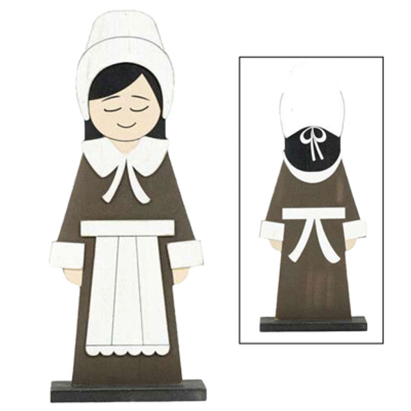 TABLETOP DECOR PILGRIM GIRL WOOD BRWN/WHT/BLCK 6X15.25X1 (8.00)