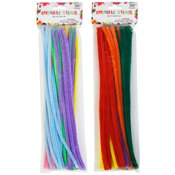 CHENILLE STEMS 50CT 12IN PASTEL OR BRITES CRAFT PBH