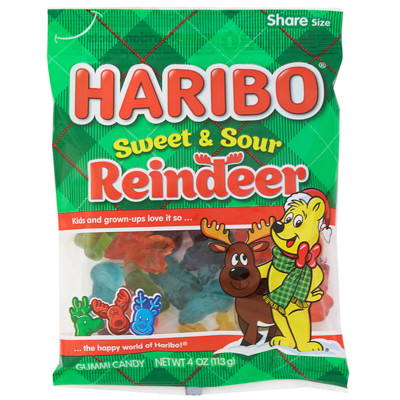 HARIBO SWEET + SOUR REINDEER 4 OZ IN COUNTER DISPLAY