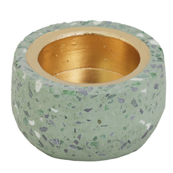 CANDLE HOLDER TEALIGHT TERRAZZO MULTI GREEN 3X3 (1.80)
