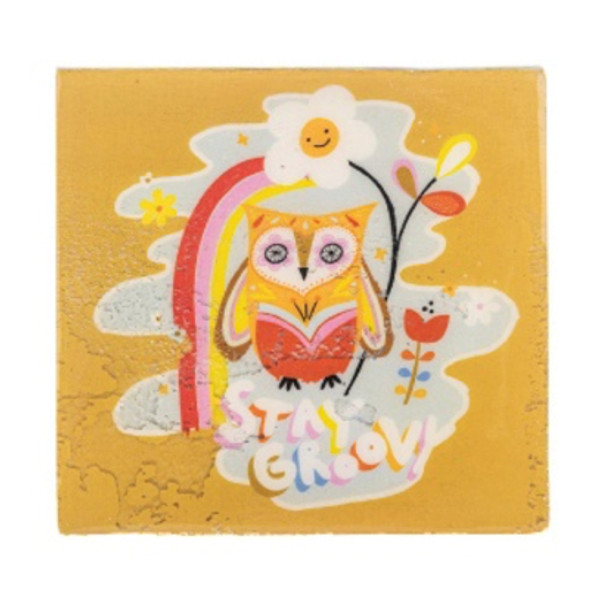 WALL DECOR BLOCK SIGN STAY GROOVY OWL ORANGE WOOD4X4