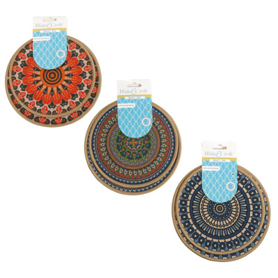 TRIVET 2PK 7 & 7.75IN DIA 3AST PRINTS W/ANTI-SLIP BACKING B&C TIECARD