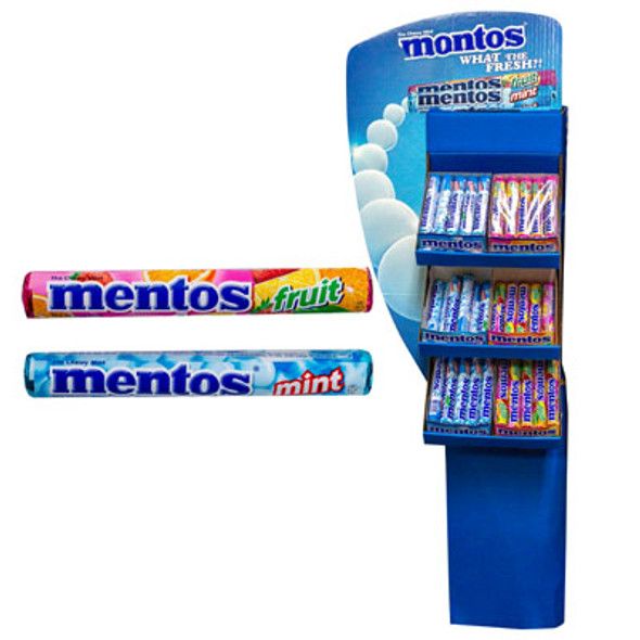 MENTOS ROLLS CANDY 2 FLAVORS MINT & MIXED FRUIT FLOOR DISPLAY