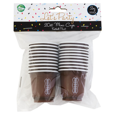 CUPS MINI 20PK 2OZ FOOTBALL PRINT OPP W/PARTY HDR