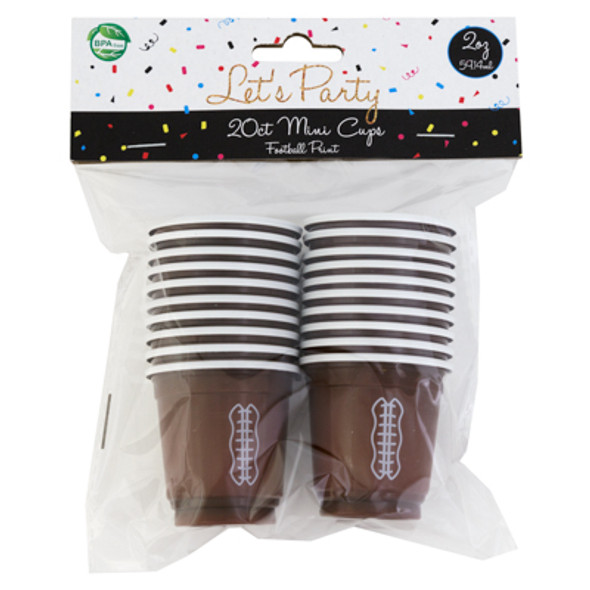 CUPS MINI 20PK 2OZ FOOTBALL PRINT OPP W/PARTY HDR