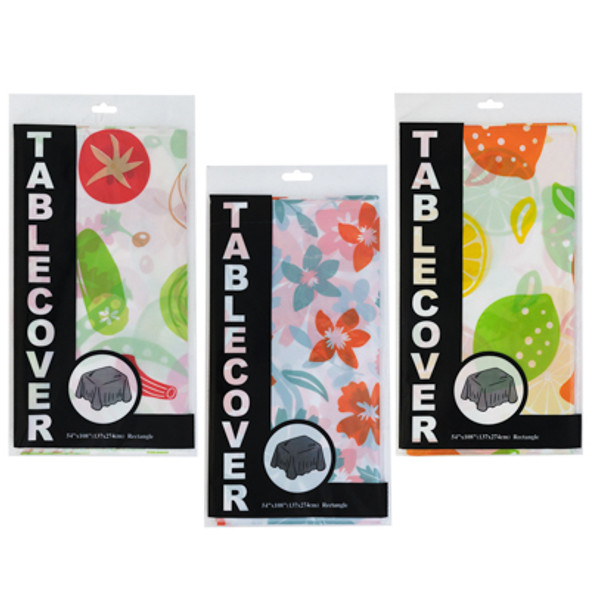 TABLECOVER PEVA 54X108 3AST FOOD/FRUIT/FLORAL ALL OVER PRINT PTDPB