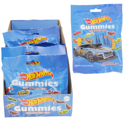HOT WHEELS GUMMIES 3.5OZ PEG BAG IN COUNTER DISPLAY