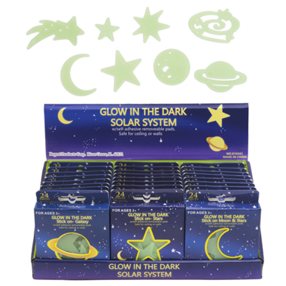 SOLAR SYSTEM GLOW IN THE DARK WALL STICKER 9CT BOXED IN 24PC PDQ