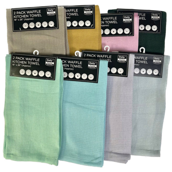 KITCHEN TOWELS 2PK SET 16X26 WAFFLE RANDOM ASSORTED COLORS DAILY HOME KITCHEN TOWELS 2PK SET 16X26 WAFFLE RANDOM ASSORTED COLORS DAILY HOME