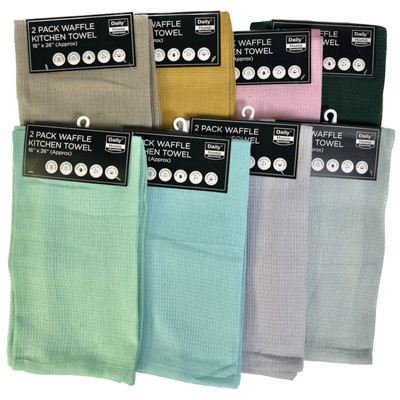 KITCHEN TOWELS 2PK SET 16X26 WAFFLE RANDOM ASSORTED COLORS DAILY HOME