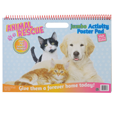 ACTIVITY POSTER PAD ANIMAL RESCUE JUMBO 11X16IN W/70 STICKERS IN 24PC COUNTER DISPLAY