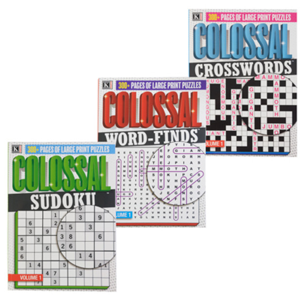 COLOSSAL PUZZLE BOOKS - 300 + PAGES SODOKU - WORD FIND - CROSSWORD FLOOR DISPLAY MSRP 12.99