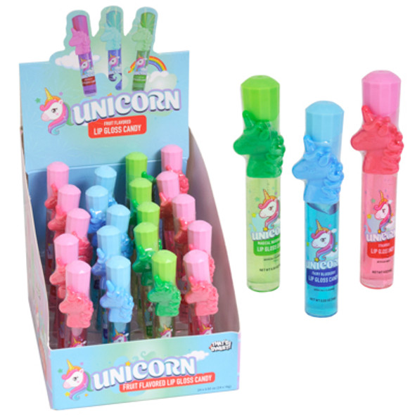 UNICORN LIP GLOSS CANDY 24-PC 3-ASSORTED FLAVORS .50-OZ COUNTER DISPLAY