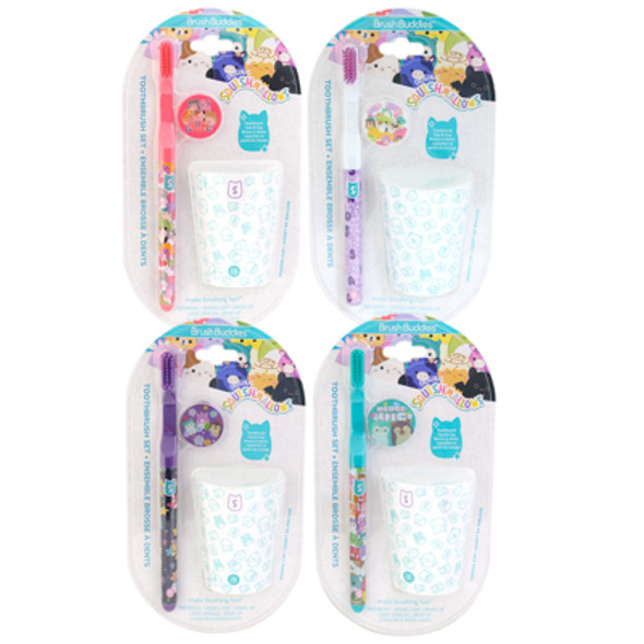 TOOTHBRUSH GIFT SET SQUISHMALLOWS 3PC SET TOOTHBRUSH, CUP, CAP