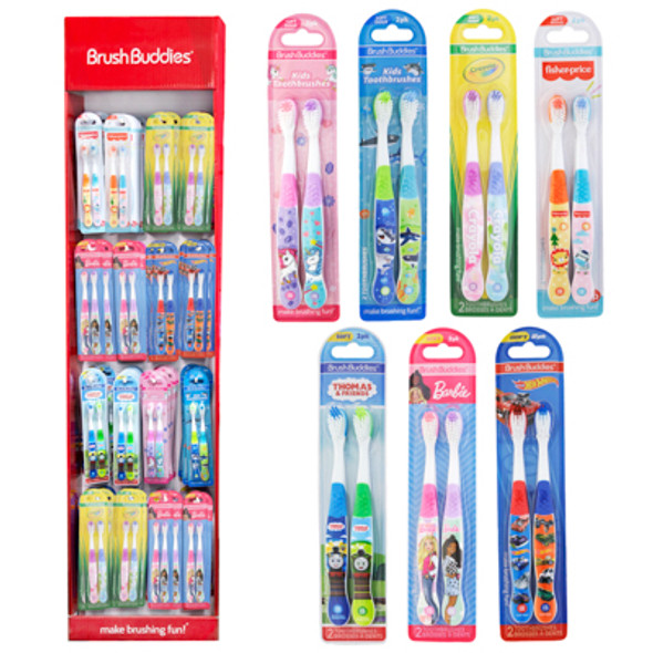 TOOTHBRUSH KIDS 2PK LICENSED 96PC WING DISPLAY 7ASSORTED