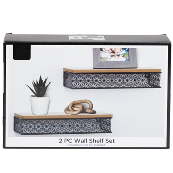 WALL DECOR MDF 2PC SHELF SET W/DECORATIVE PUNCHED METAL SKIRTING 11.8 x 5.9 x 2.4 COLOR BOXED