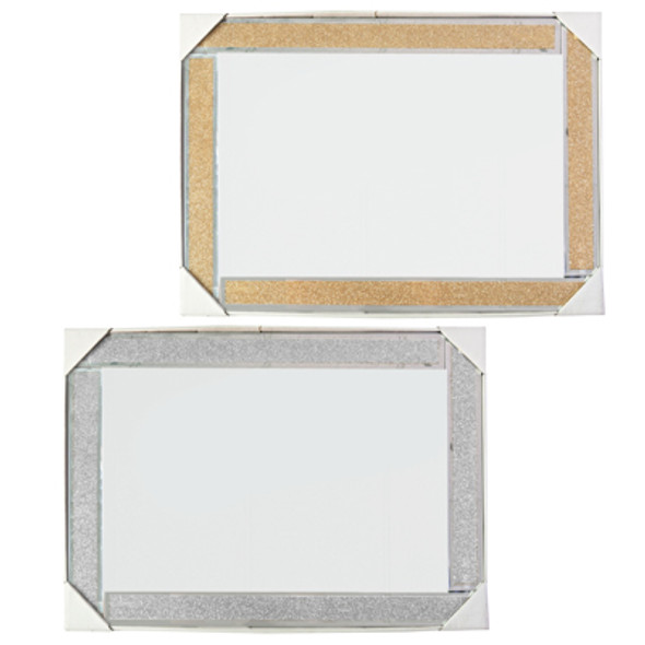 WALL MIRROR W/GLITTER FRAME 19.69 X 27.56 2 ASST GOLD/SILV WINDOW BOXED WALL MIRROR W/GLITTER FRAME 19.69 X 27.56 2 ASST GOLD/SILV WINDOW BOXED