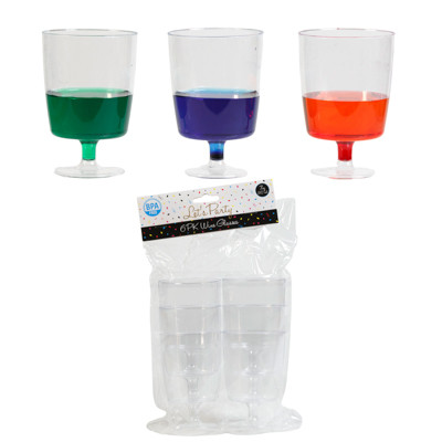 WINE GLASS PLASTIC 6PK 7 OZ (207ML) 2.55 x 3.93IN H PARTY PBH