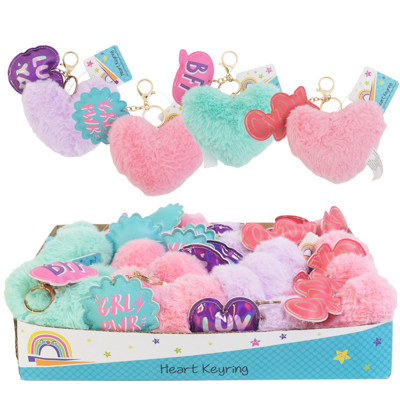 PLUSH HEART KEYRING W/SENTIMENT DANGLE 4 ASST 24PC PDQ