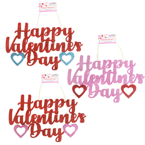 HANGING DECOR HAPPY VALENTINES DAY GLITTER SIGN 3AST 17.5 X 11IN OPP BAG/HDR HANGING DECOR HAPPY VALENTINES DAY GLITTER SIGN 3AST 17.5 X 11IN OPP BAG/HDR