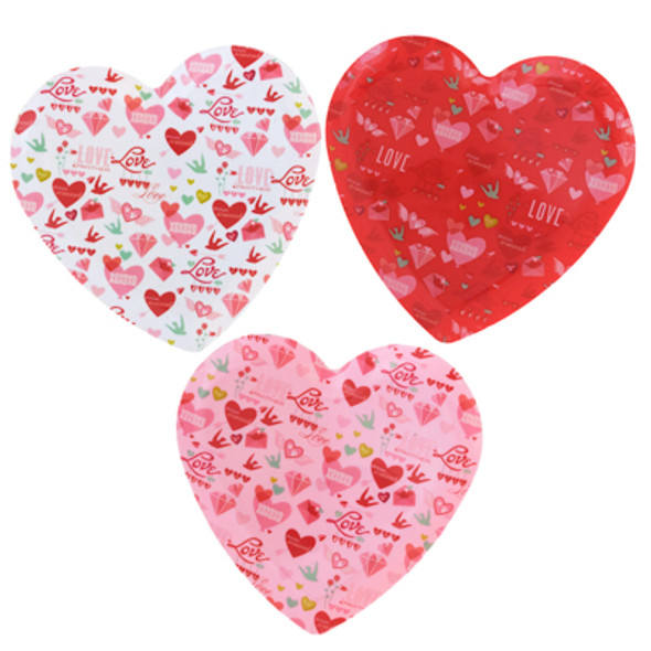 PLATE HEART SHAPE 3 ASST 2 PRINTS/1 SOLID 10.2 X 9.8 PLASTIC IN 24PC PDQ / COLOR VAL LABEL