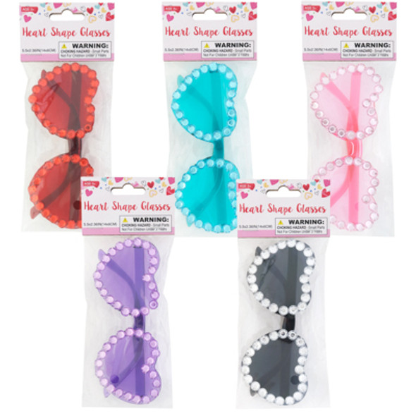 GLASSES HEART SHAPE W/ BLING TRIM 5 ASST COLOR IN VAL PBH WTD TO RED & PINK