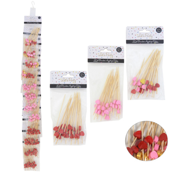 APPETIZER PICKS HEARTS 20CT BAMBOO 4.72IN RED/PINK/MULTI CLR/ PARTY ART PBH/12PC CLIP STRIP