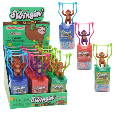 SWINGIN SLOTH CHEWY CANDY .49 OZ IN COUNTER DISPLAY