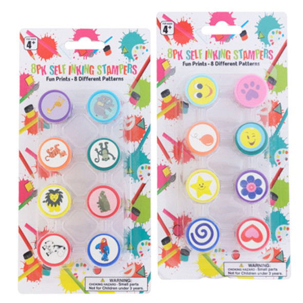 SELF INKING STAMPERS 8PK 2ASST FUN PRINTS BLISTER CARD