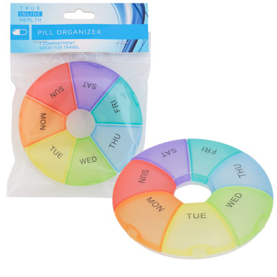PILL ORGANIZER DONUT 7 DAY RAINBOW COLOR COMPARTMENT 4.75IN HBA OPP/HDR