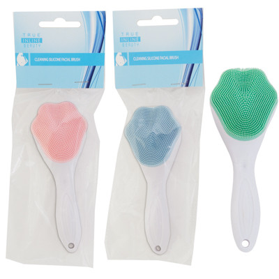 FACIAL CLEANSING BRUSH SILICONE PAW SHAPED HEAD W/PP HANDLE 3 ASST COLORS OPP/HBA HDR