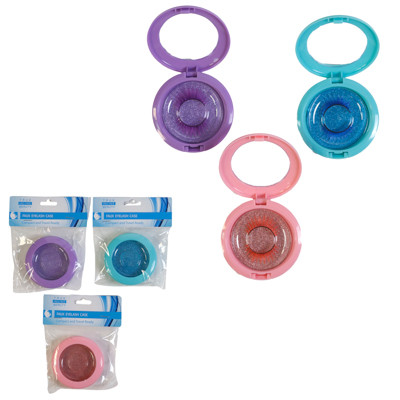 FAUX EYELASH STORAGE CASE PLASTIC 3 ASST COLORS 3 IN DIA OPP/HDR ON 12PC DISP STRIP