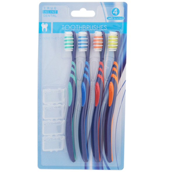 TOOTHBRUSH ADULT 4PK W/ CAPS SOFT BRISTLE HBA BLISTER TOOTHBRUSH ADULT 4PK W/ CAPS SOFT BRISTLE HBA BLISTER